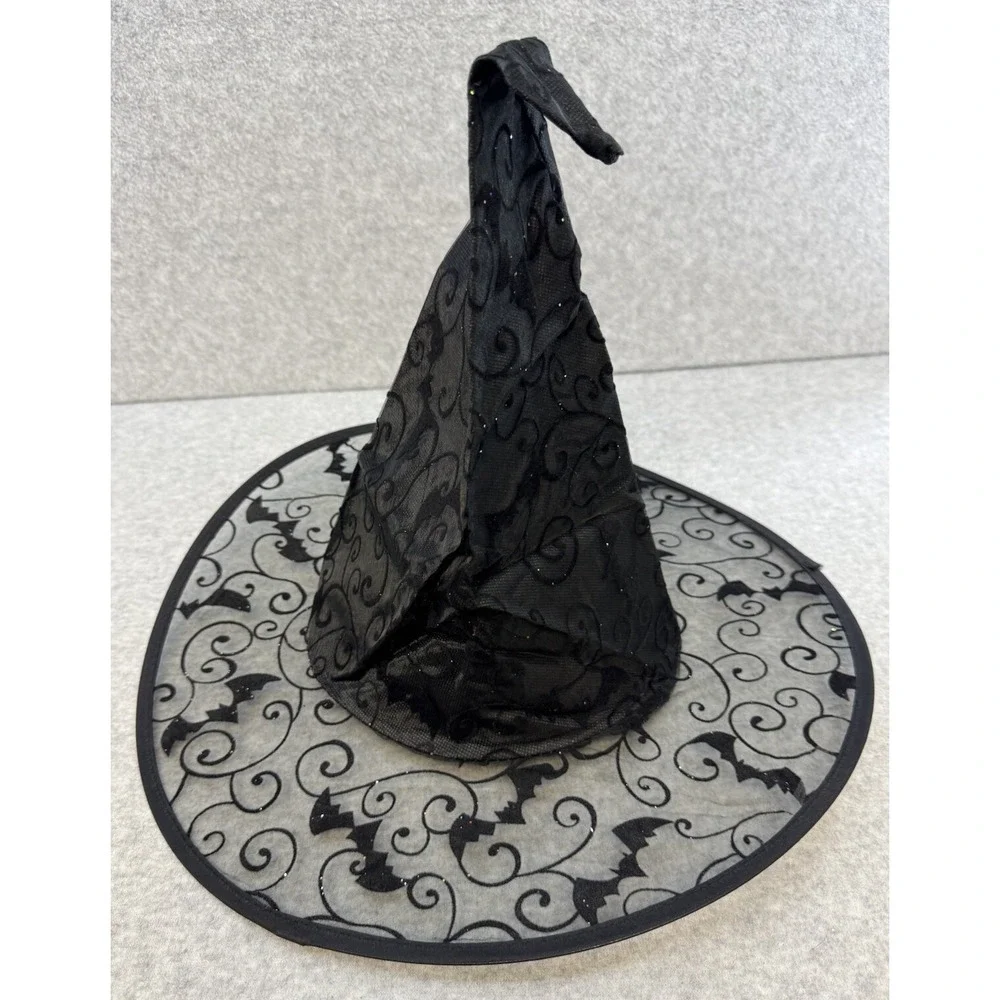 Lot of 2 Halloween Witch Hat Cosplay Purple Black Spider Black Lace Bat Spooky